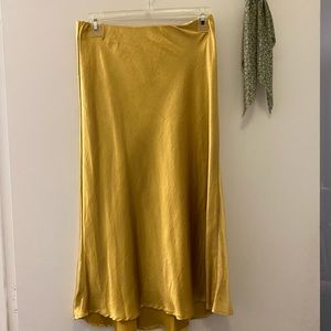 Gold midi satin skirt
